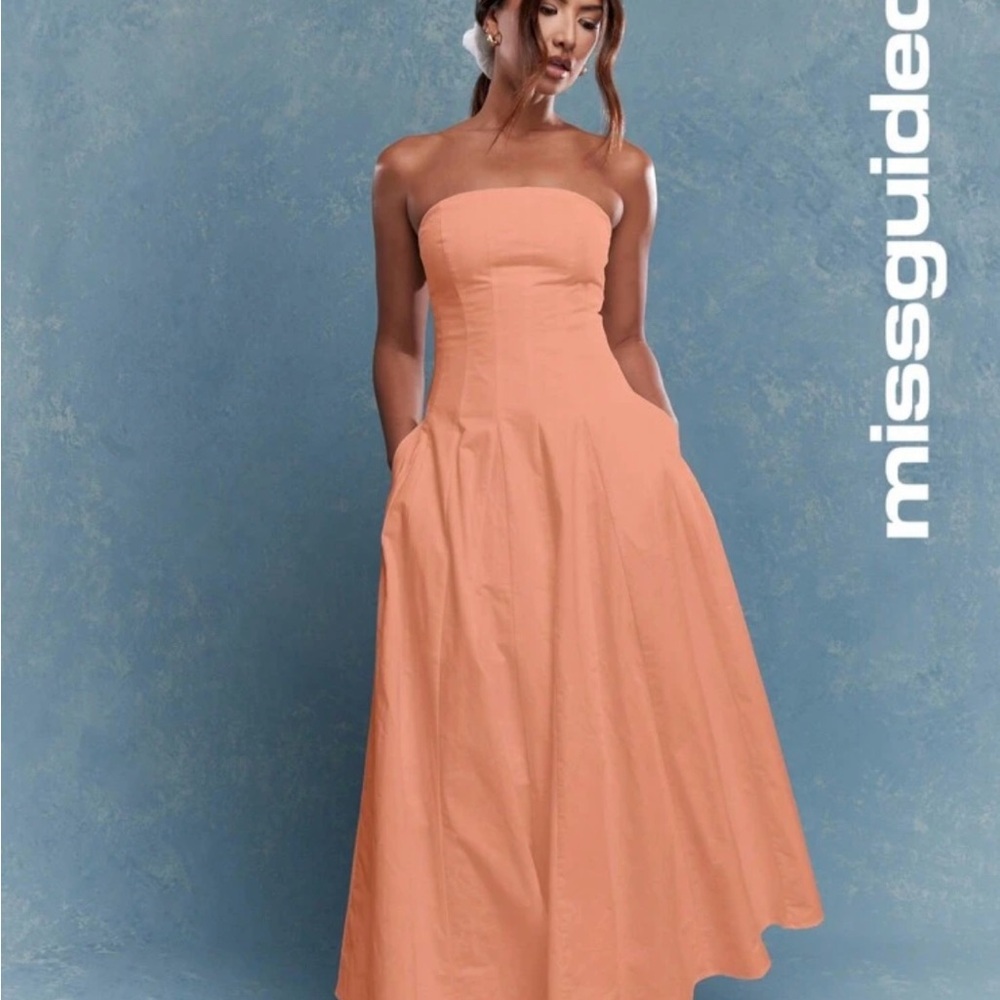 Missguided Peach Strapless Corset Dress